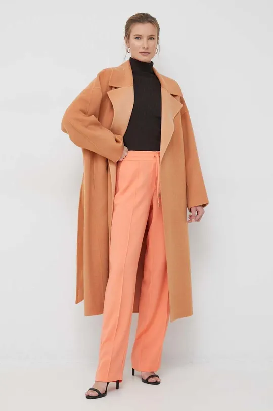 Μάλλινο παλτό Calvin Klein πορτοκαλί