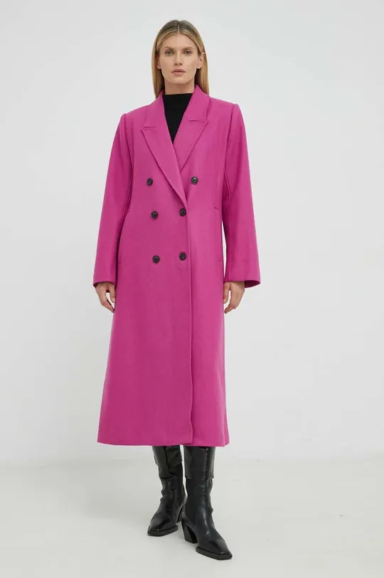 Вовняне пальто Gestuz рожевий