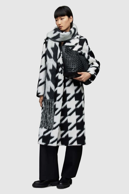 czarny AllSaints płaszcz z domieszką wełny MABEL HOUNDSTOOTH CO Damski