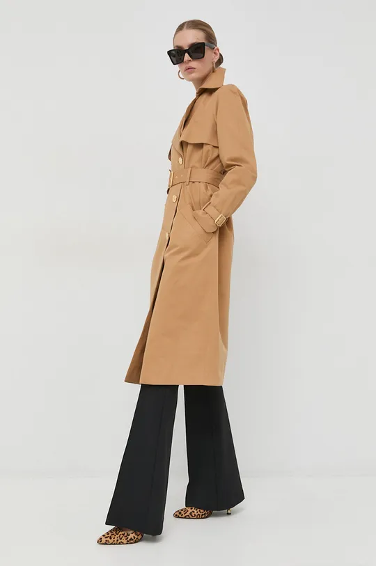 Βαμβακερό παλτό Elisabetta Franchi μπεζ