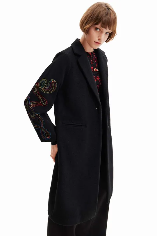 fekete Desigual kabát gyapjú keverékből Női