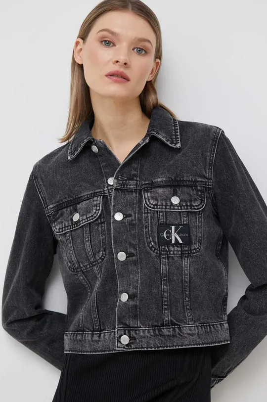szary Calvin Klein Jeans kurtka jeansowa Damski