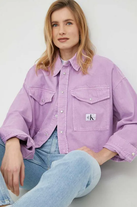 różowy Calvin Klein Jeans kurtka jeansowa Damski