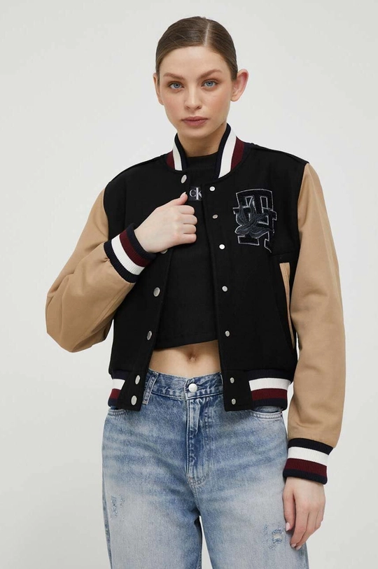 czarny Tommy Hilfiger kurtka bomber wełniana Damski