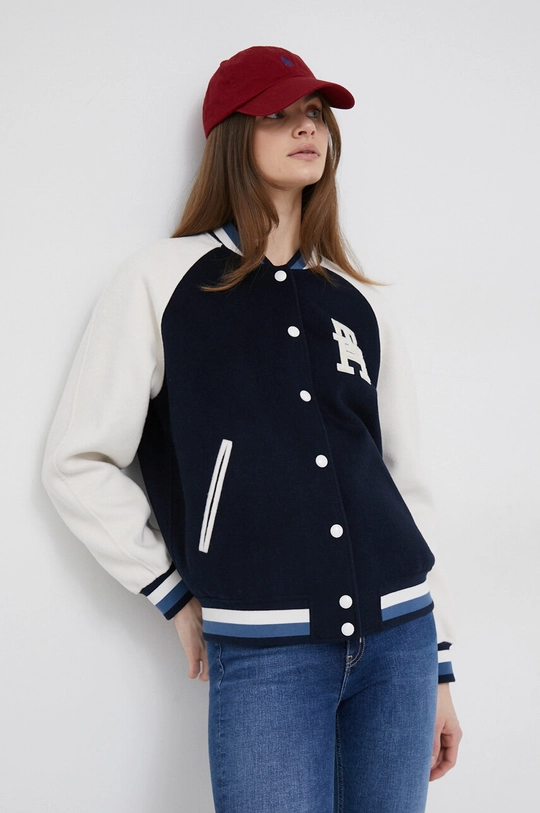 tmavomodrá Vlnená bunda bomber Tommy Hilfiger Dámsky