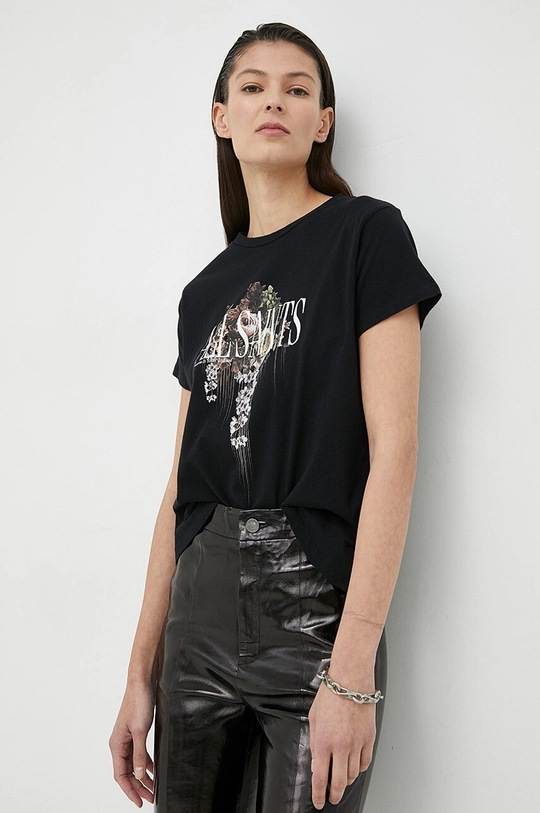 czarny AllSaints t-shirt bawełniany SILVA GRACE TEE Damski