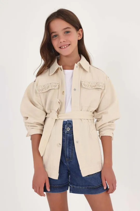 beżowy Mayoral kurtka jeansowa dziecięca Dziewczęcy
