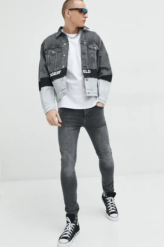 Rifľová bunda Karl Lagerfeld Jeans sivá