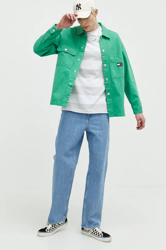 Rifľová bunda Tommy Jeans zelená