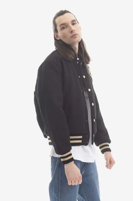 Bunda bomber s prímesou vlny Billionaire Boys Club Astro Varsity Jacket B22201 BLACK