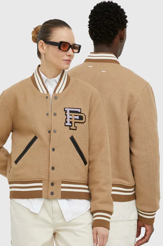 brown Filling Pieces wool bomber jacket Varsity Jacket Unisex
