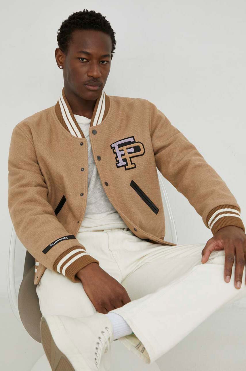 Вълнено яке бомбър Filling Pieces Varsity Jacket кафяв