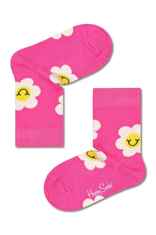 różowy Happy Socks skarpetki dziecięce Kids Smiley Daisy Dziecięcy