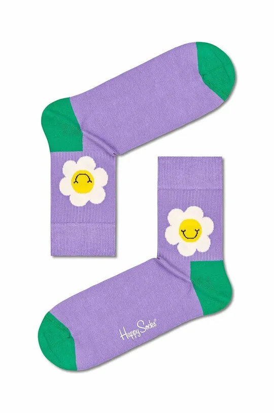 μωβ Κάλτσες Happy Socks Light Purple Smiley Daisy 1/2 Unisex