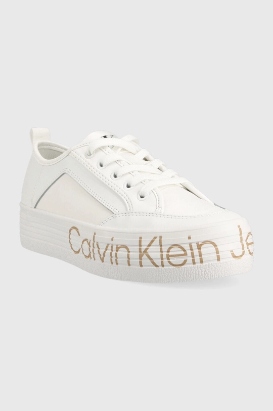 Calvin Klein Jeans sneakersy skórzane YW0YW01025 VULC FLATF LOW WRAP AROUND LOGO biały