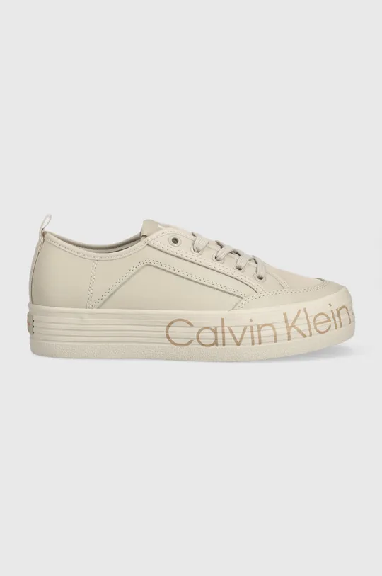 μπεζ Δερμάτινα αθλητικά παπούτσια Calvin Klein Jeans Yw0yw01025 Vulc Flatf Low Wrap Around Logo Γυναικεία