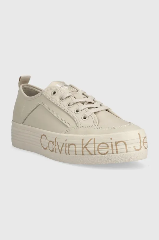 Calvin Klein Jeans sneakersy skórzane YW0YW01025 VULC FLATF LOW WRAP AROUND LOGO beżowy
