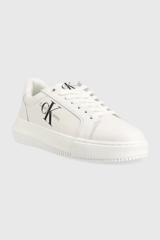 Δερμάτινα αθλητικά παπούτσια Calvin Klein Jeans YW0YW00823 CHUNKY CUPSOLE MONOLOGO W CHUNKY CUPSOLE MONO LTH WN λευκό