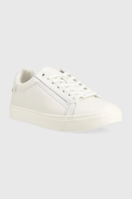 Calvin Klein sneakersy skórzane HW0HW01353 LOGO CUPSOLE LACE UP biały
