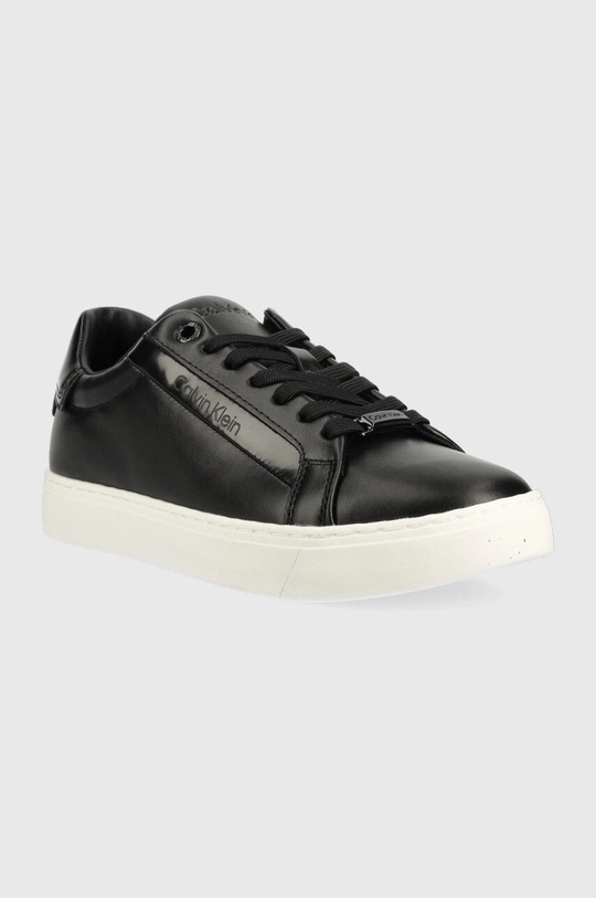 Kožené tenisky Calvin Klein HW0HW01353 LOGO CUPSOLE LACE UP čierna