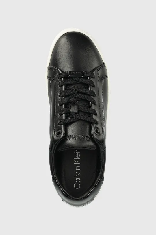 czarny Calvin Klein sneakersy skórzane HW0HW01353 LOGO CUPSOLE LACE UP