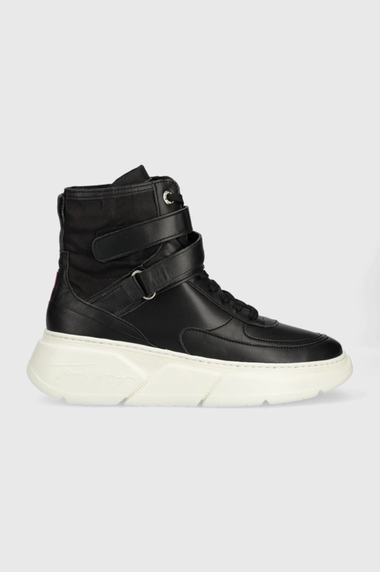 czarny Tommy Hilfiger sneakersy skórzane FW0FW06910 CHUNKY WARM SNEAKER HIGH Damski