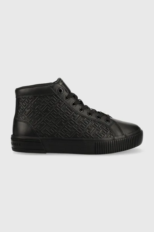 μαύρο Δερμάτινα αθλητικά παπούτσια Tommy Hilfiger Th Monogram Leather Sneaker High Γυναικεία