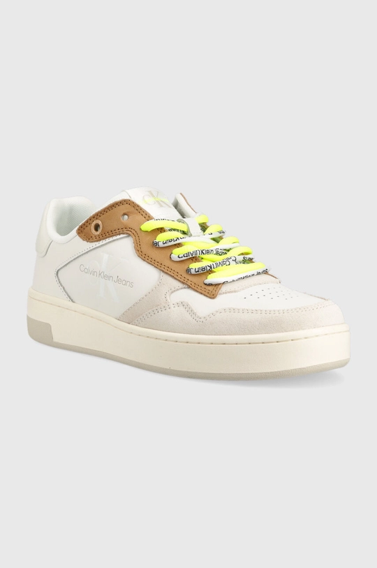 Δερμάτινα αθλητικά παπούτσια Calvin Klein Jeans BASKET CUPSOLE FLUO CONTRAST λευκό