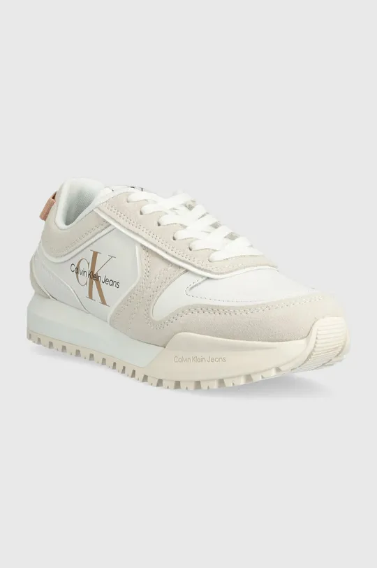 Δερμάτινα αθλητικά παπούτσια Calvin Klein Jeans TOOTHY RUNNER IRREGULAR LINES W λευκό