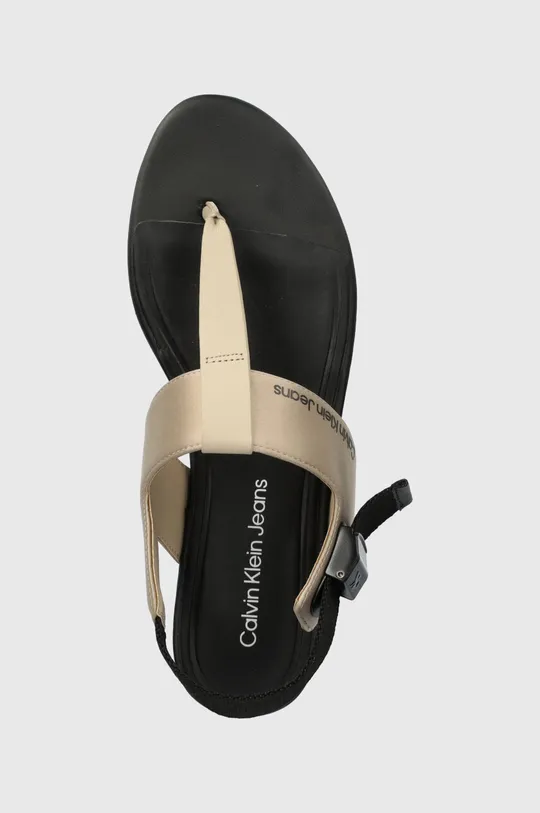 crna Sandale Calvin Klein Jeans FLAT TOEPOST SANDAL SATIN/HW