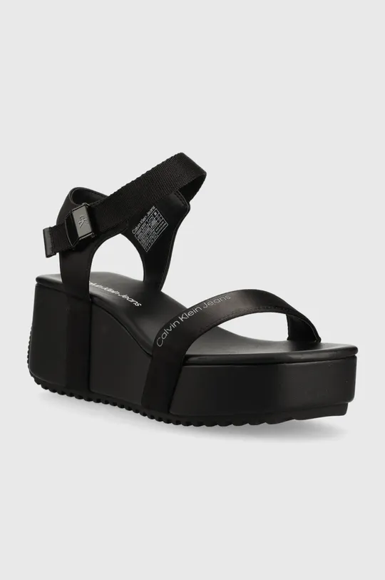 Sandali Calvin Klein Jeans WEDGE BLCOK SANDAL SATIN/HW črna