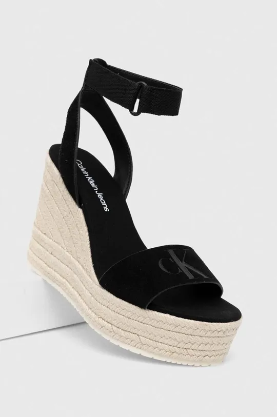 Semišové sandále Calvin Klein Jeans WEDGE SANDAL SU CON čierna