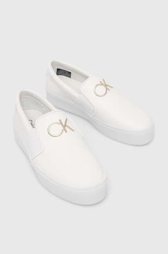 Δερμάτινα αθλητικά παπούτσια Calvin Klein CUPSOLE FLATFORM SLIP ON W/HW λευκό