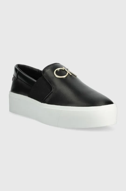 Δερμάτινα αθλητικά παπούτσια Calvin Klein CUPSOLE FLATFORM SLIP ON W/HW μαύρο