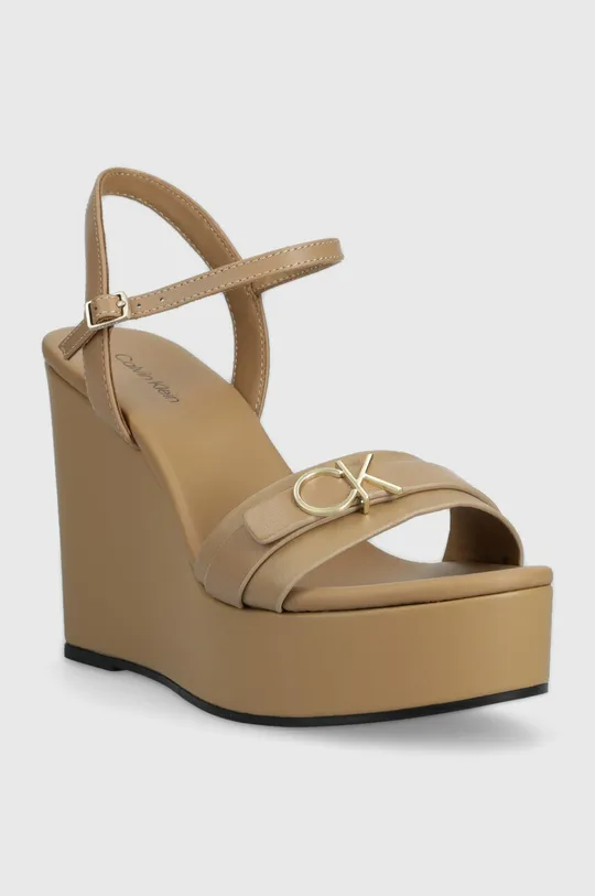 Kožené sandále Calvin Klein WEDGE 70HH W/HW béžová
