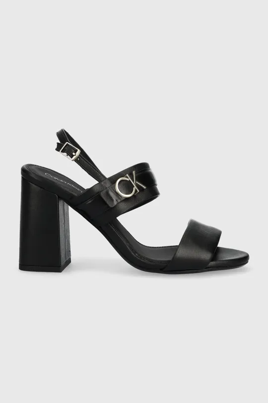 čierna Kožené sandále Calvin Klein BLOCK HL SANDAL 85HH W/HW Dámsky
