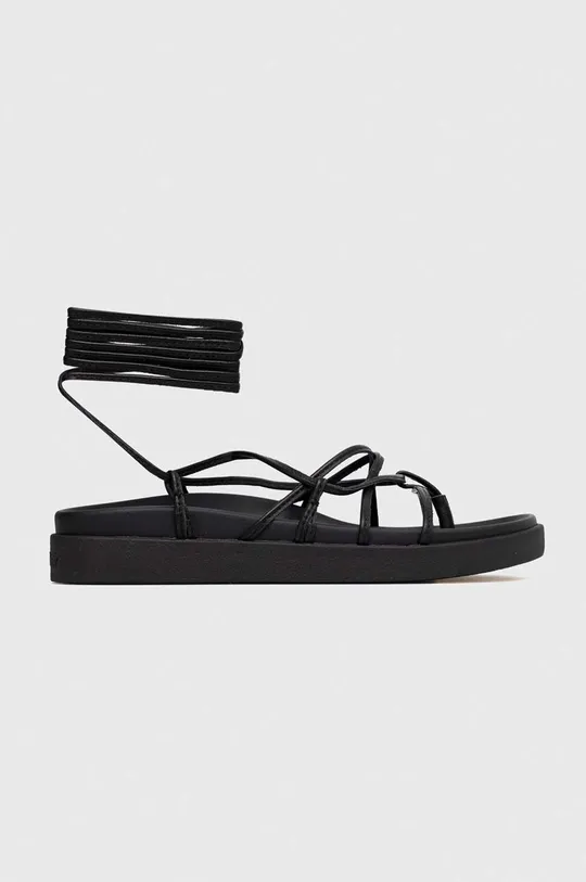 črna Usnjeni sandali Calvin Klein ERGO STRAP SANDAL Ženski