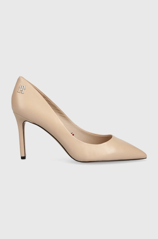 μπεζ Δερμάτινες γόβες Tommy Hilfiger TH POINTY FEMININE PUMP Γυναικεία