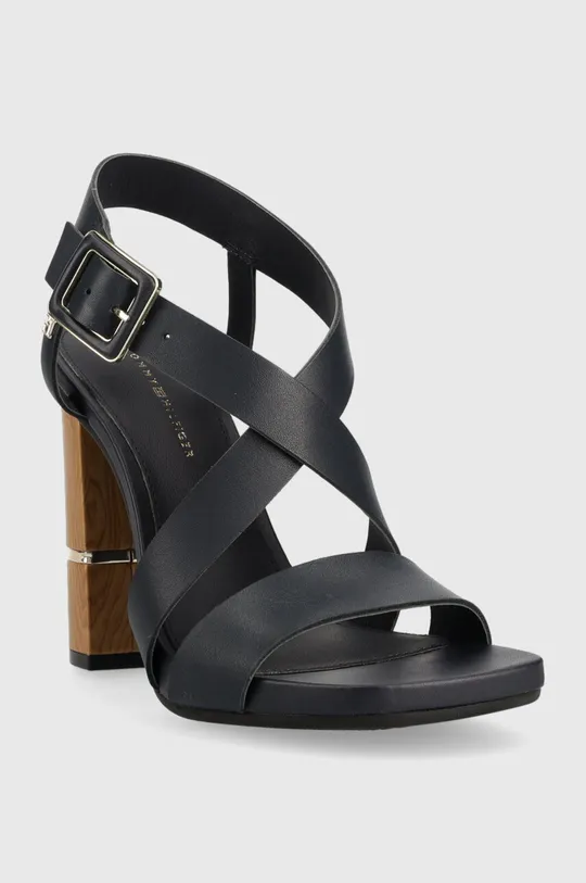 Kožené sandále Tommy Hilfiger HARDWARE BLOCK HIGH HEEL tmavomodrá