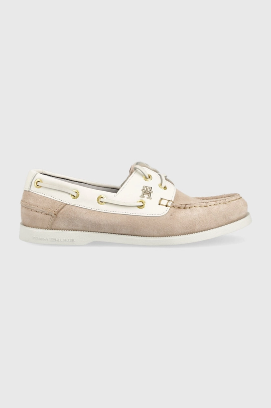 beżowy Tommy Hilfiger mokasyny zamszowe TH BOAT SHOE Damski