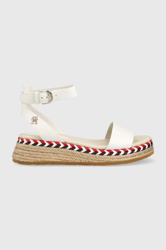 bijela Kožne sandale Tommy Hilfiger LOW WEDGE SANDAL Ženski