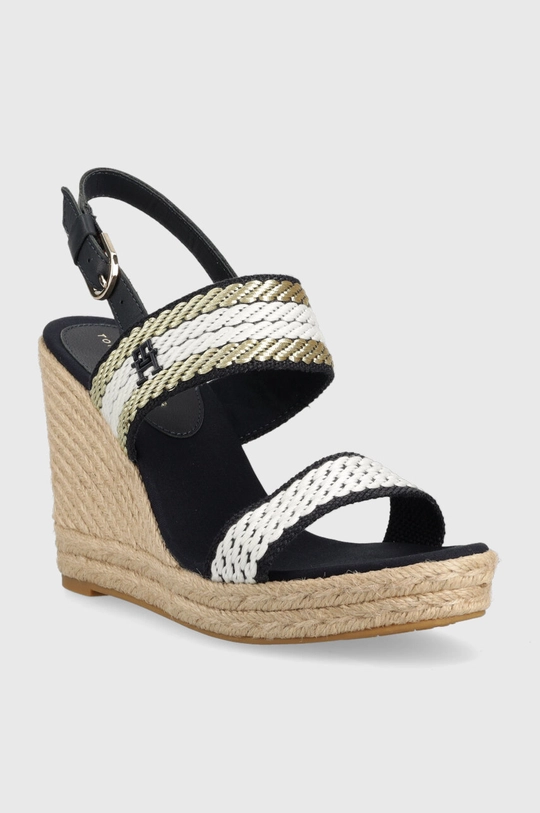 Sandále Tommy Hilfiger GOLDEN WEBBING WEDGE tmavomodrá