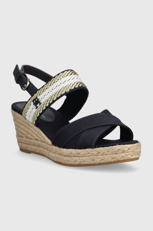 Tommy Hilfiger sandały GOLDEN WEBBING MID WEDGE granatowy