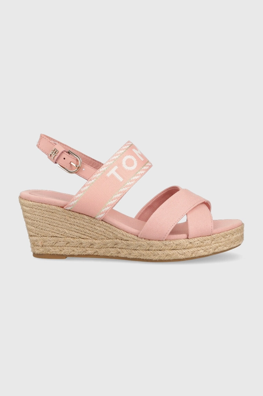 różowy Tommy Hilfiger sandały SEASONAL WEBBING MID WEDGE Damski