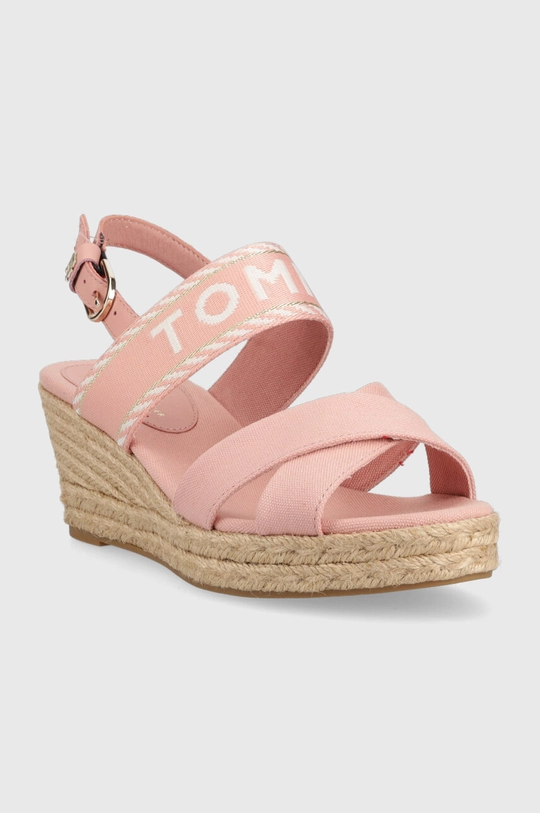 Sandale Tommy Hilfiger SEASONAL WEBBING MID WEDGE roza