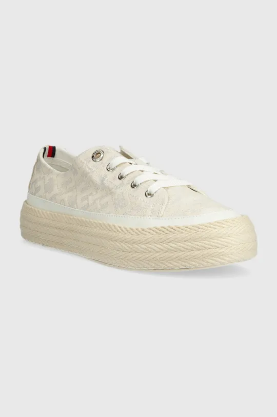 Πάνινα παπούτσια Tommy Hilfiger VULC ROPE MONOGRAM WHITE DENIM μπεζ