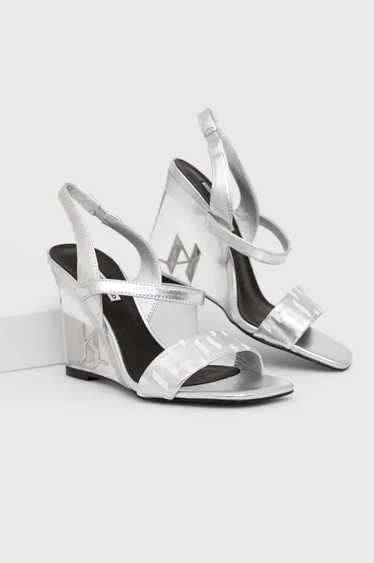 Kožené sandály Karl Lagerfeld ICE WEDGE stříbrná