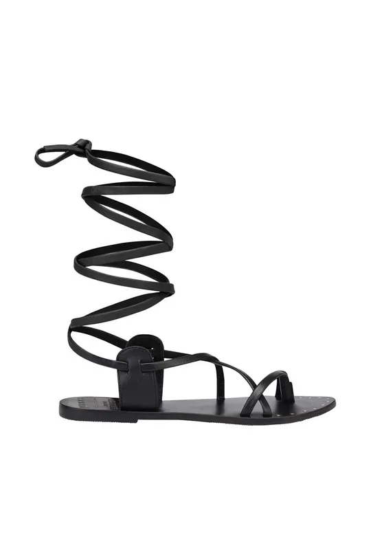 čierna Kožené sandále Manebi Tie-Up Leather Sandals Dámsky