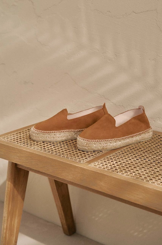 Manebi espadryle zamszowe Double Sole Espadrilles brązowy