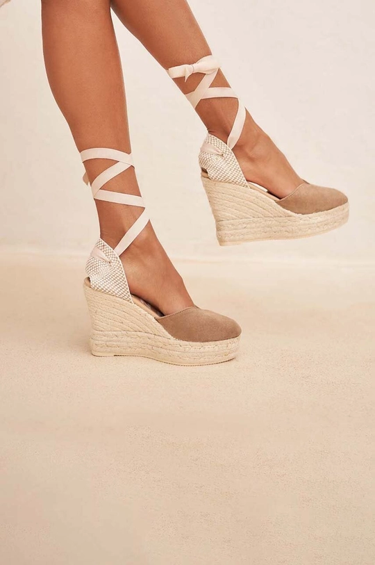 Espadrile iz semiša Manebi Heart-Shaped Wedge Espadrilles  Zunanjost: Tekstilni material, Naravno usnje Podplat: Sintetični material